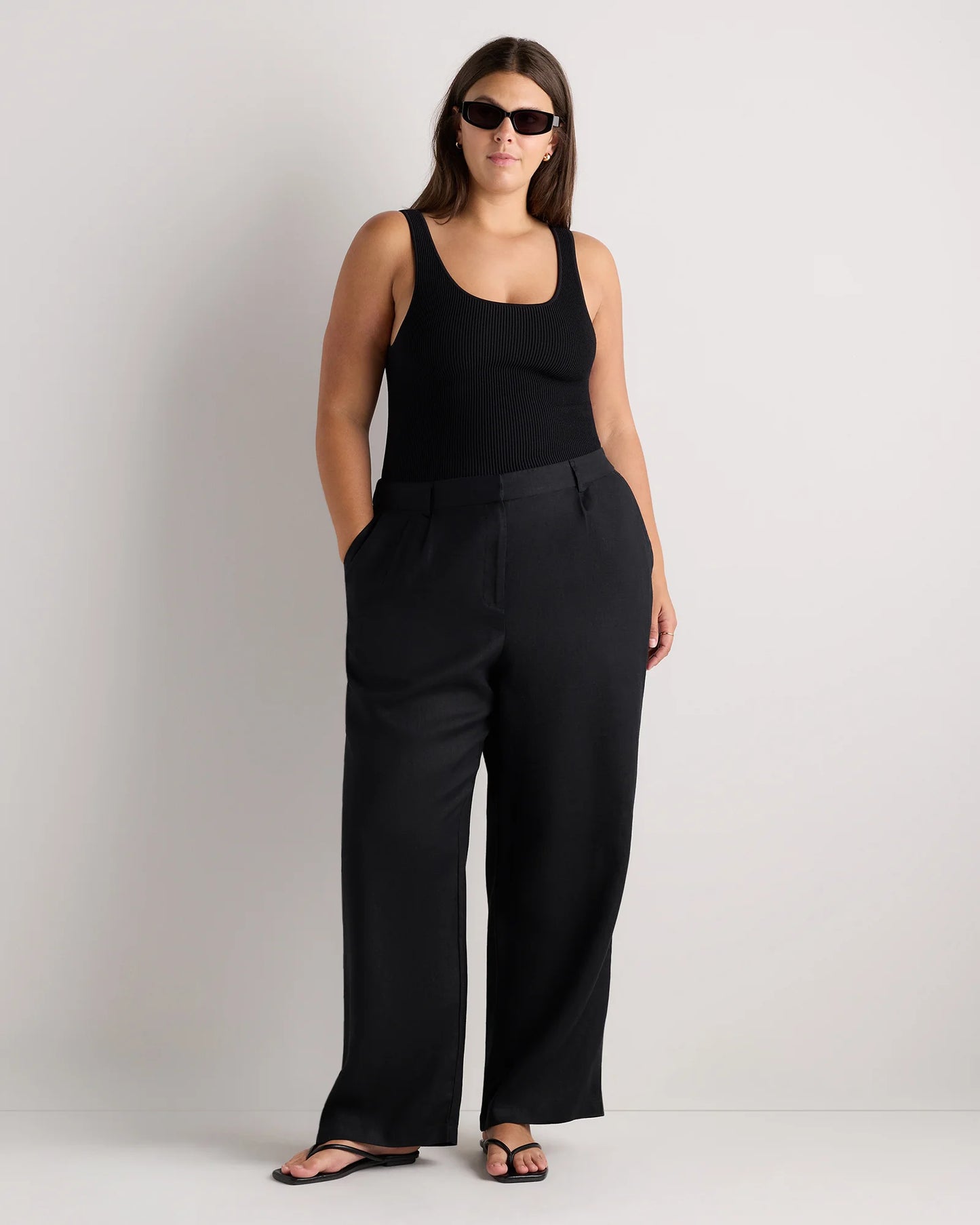 100% European Linen Pleated Trouser - 18 / French Blue