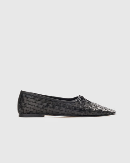 Italian Leather Handwoven Square Toe Ballet Flat - 5 / Cognac
