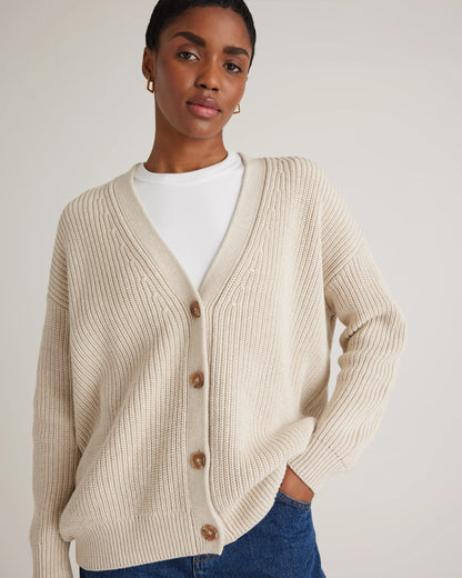 100% Organic Cotton Oversized Boyfriend Cardigan - XS / Speckled Beige