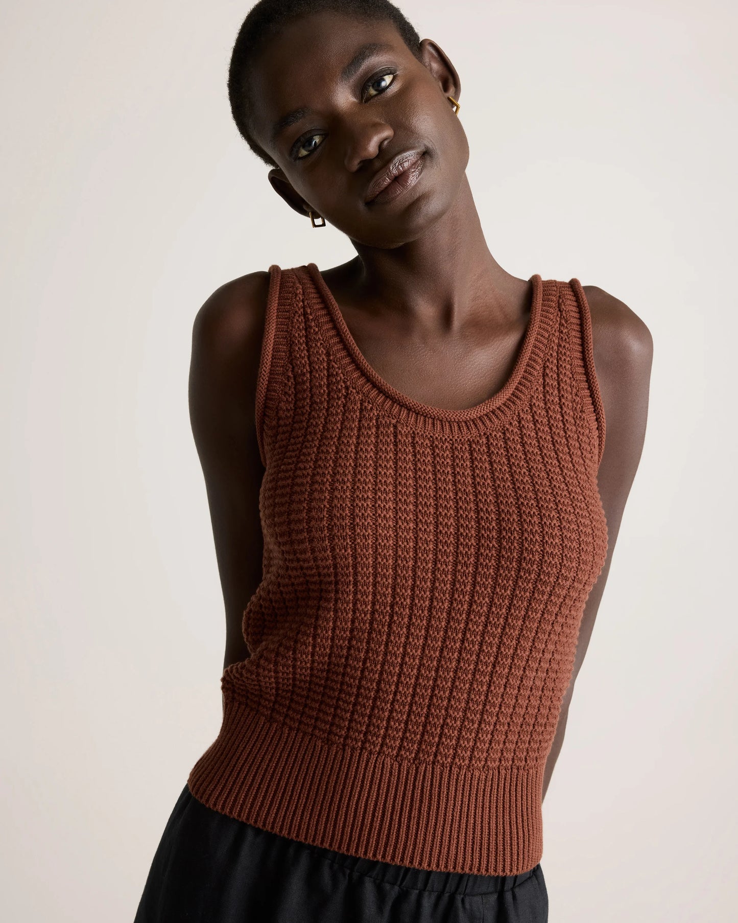 100% Organic Cotton Waffle Cropped Sweater Tank - XS / Heather Dove Grey