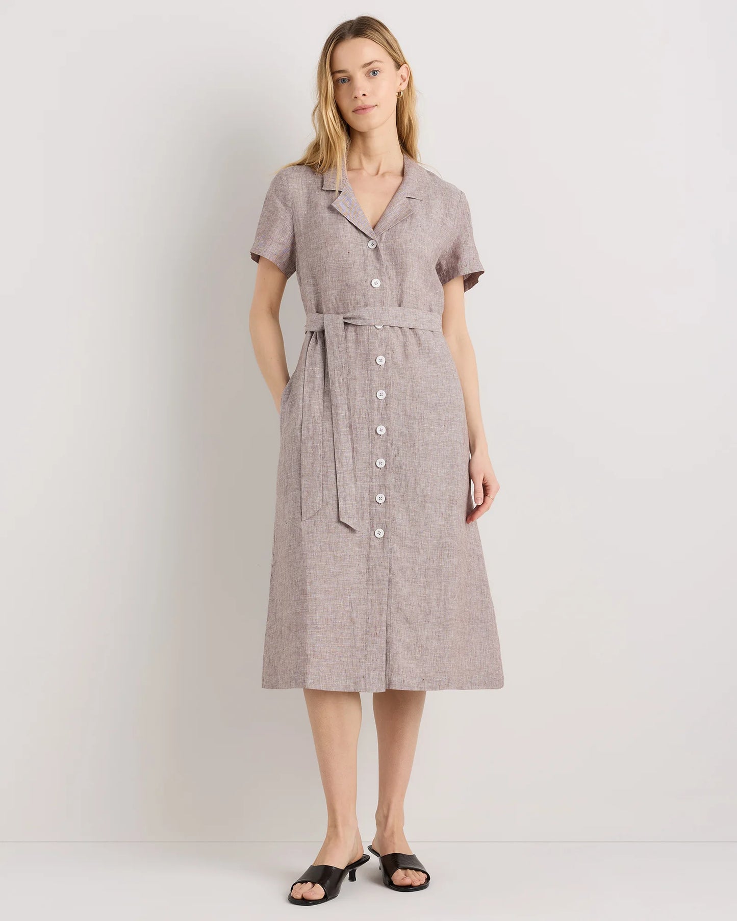 100% European Linen Button Front Dress - XS / Sky Blue Mariner Stripe