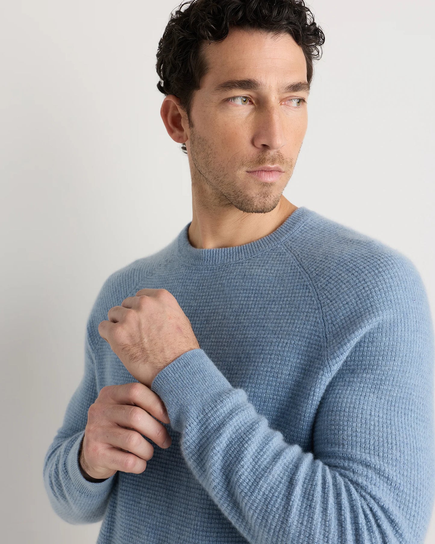 Mongolian Cashmere Waffle Sweatshirt - S / Faded Denim