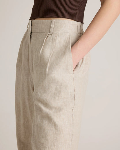 100% European Linen Pleated Trouser - 0 / Bayberry Olive