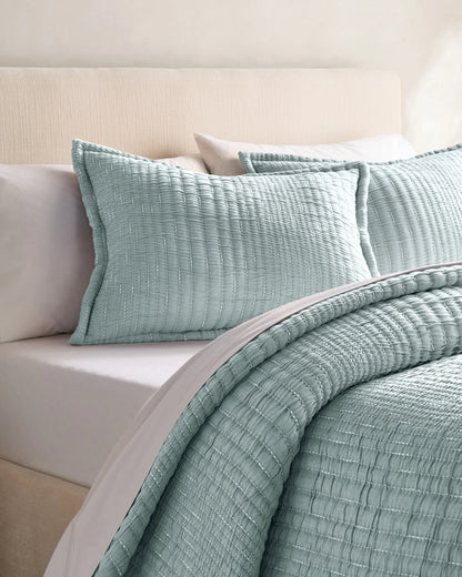 Organic Cotton Channel Stitch Coverlet Set - Twin / Coral Pink