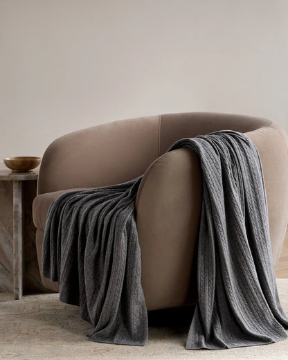 Cable Knit Cashmere Throw - 50x70 / Limoncello