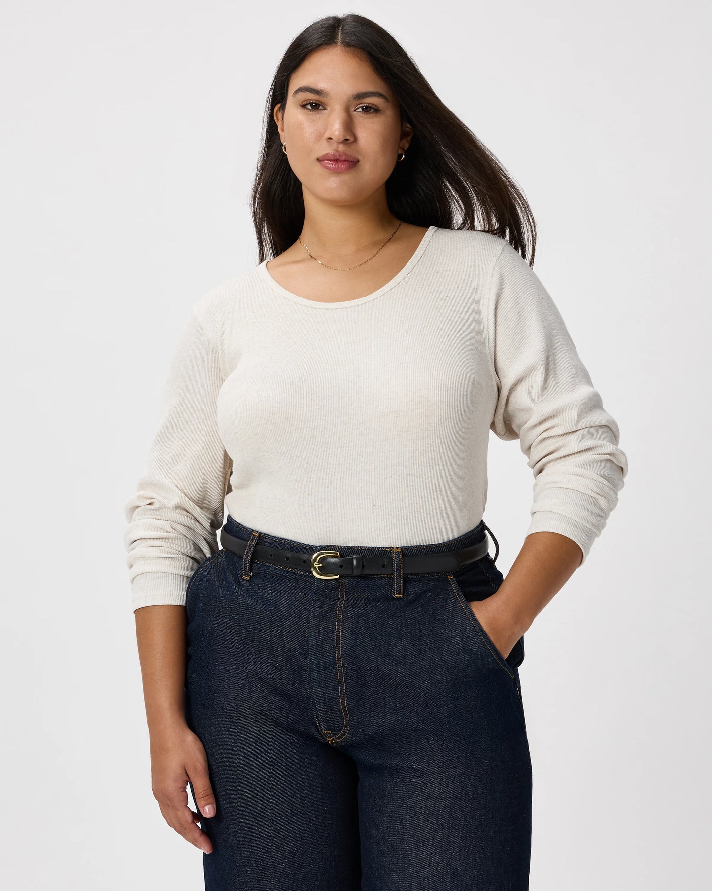 Organic Cotton Micro-Rib Long Sleeve Tee - XS / Moonstone Blue