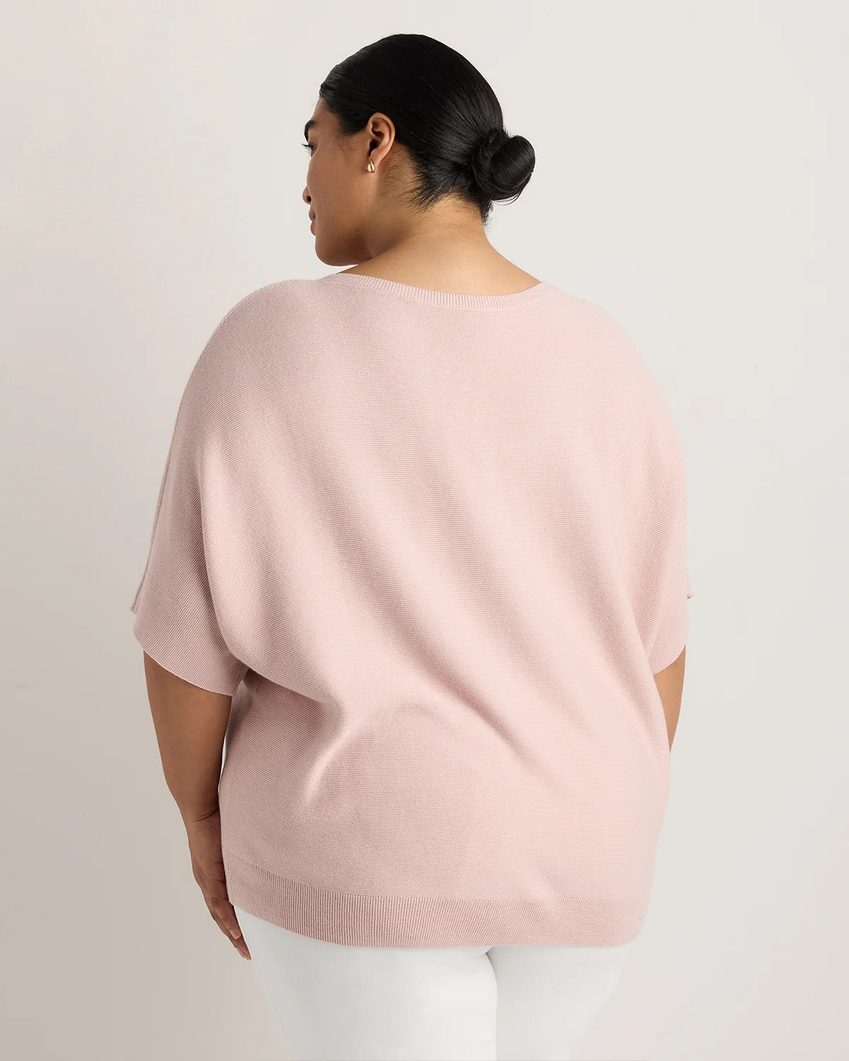 Lightweight Cotton Cashmere Link-Stitch Dolman Sweater - 1X / Orchid Blue Mini Stripe