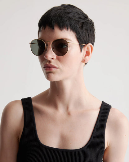 Hugo Polarized Stainless Steel Sunglasses - One Size / Gold with Green lens