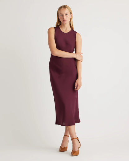 Washable Stretch Silk Tank Midi Dress - XS / Cordovan Red Hibiscus