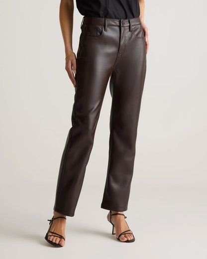 Vegan Leather Straight Leg Pants - 0 / Espresso
