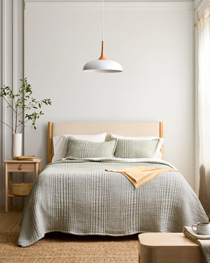 Organic Cotton Channel Stitch Coverlet Set - Twin / Coral Pink