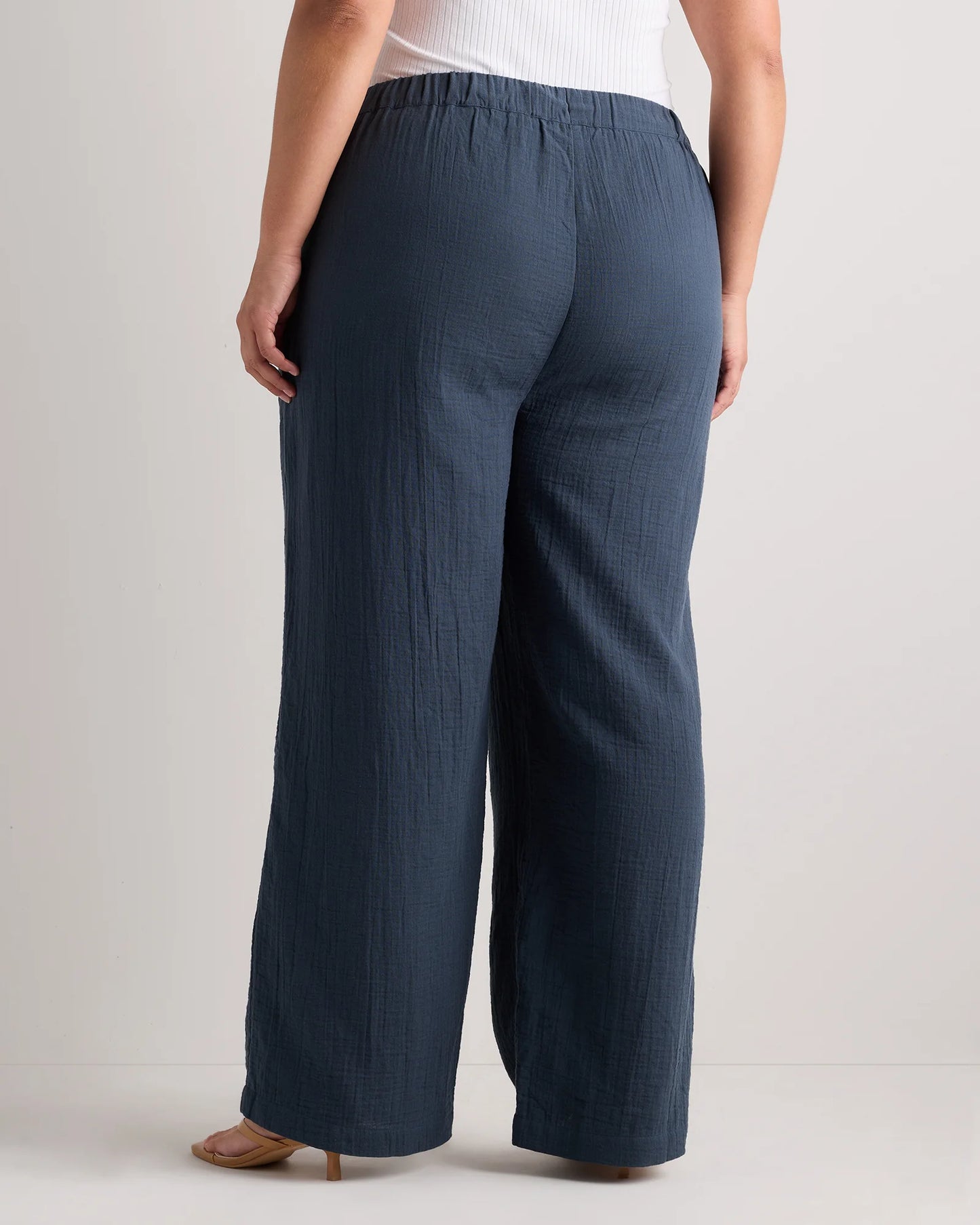 100% Organic Cotton Gauze Straight Leg Pants - 1X / Indigo Blue