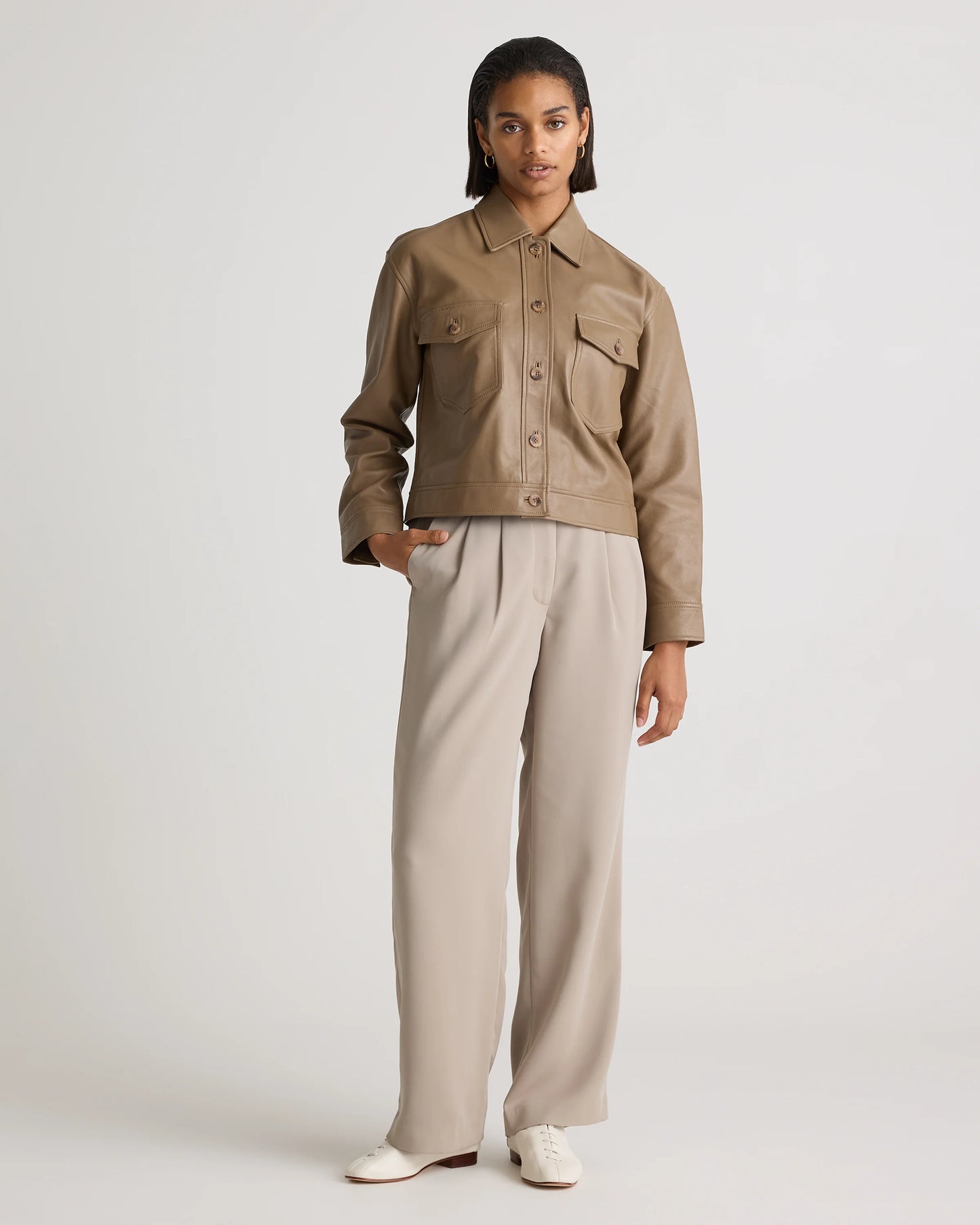 100% Leather Cropped Jacket - XS / Rich Brown