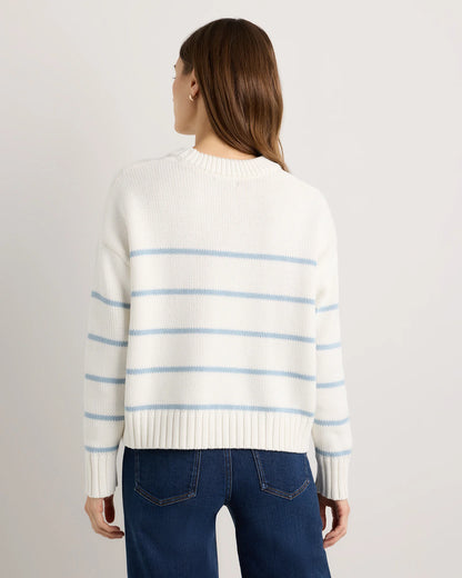 100% Organic Cotton Striped Crew Sweater - XS / Heather Brown/Ivory