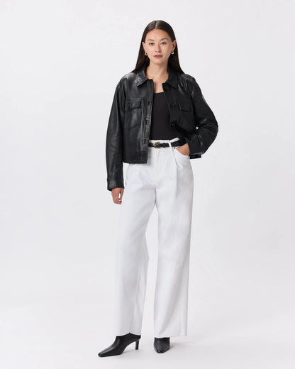 100% Leather Cropped Jacket - XS / Rich Brown