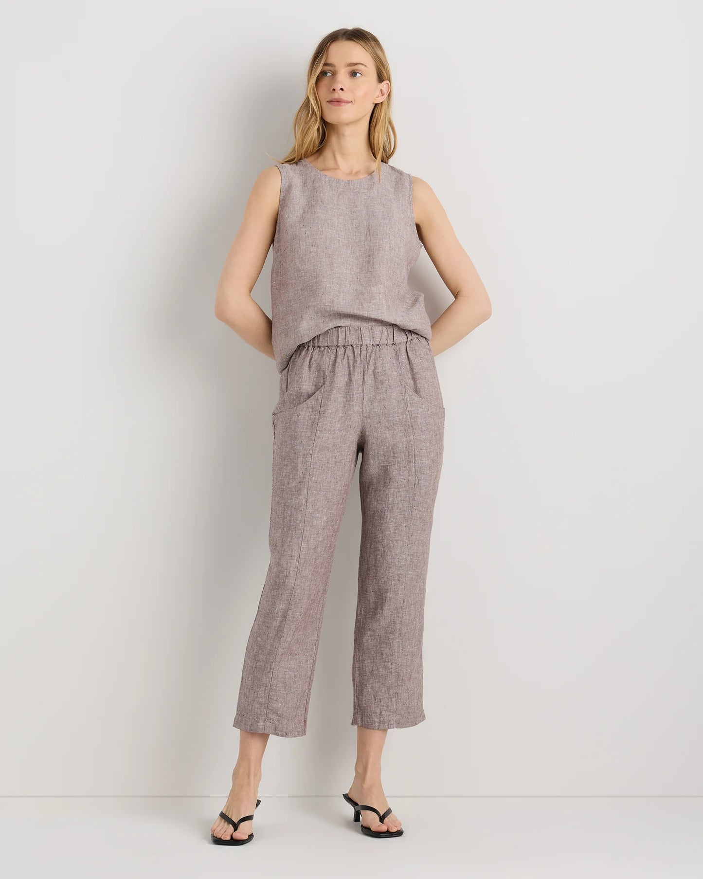 100% European Linen Tapered Ankle Pants - XS / Blue Pinstripe