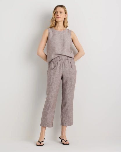 100% European Linen Tapered Ankle Pants - XS / Blue Pinstripe