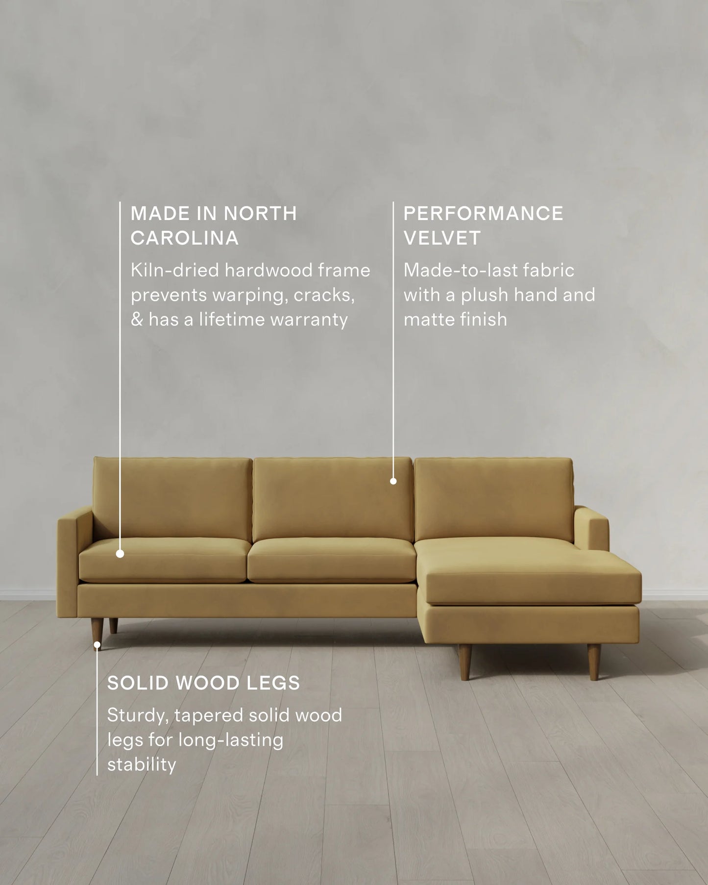 Atlas Midcentury Chaise Sectional in Performance Velvet - 106" Right Arm / Pine