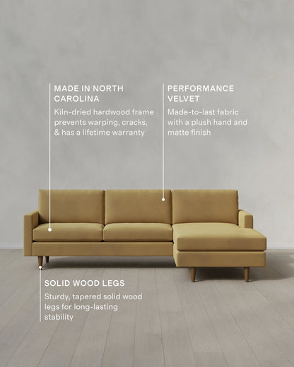 Atlas Midcentury Chaise Sectional in Performance Velvet - 106" Right Arm / Pine