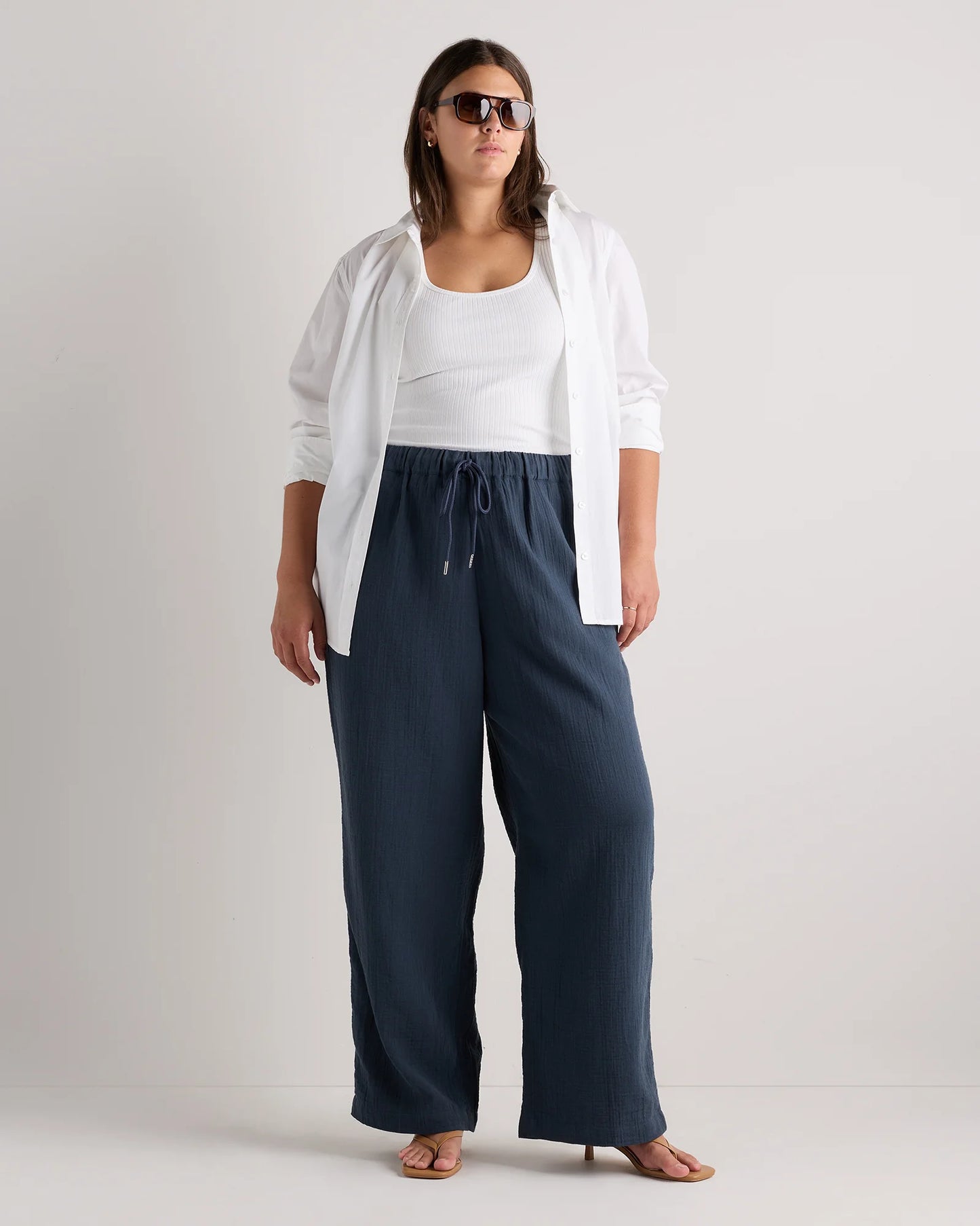 100% Organic Cotton Gauze Straight Leg Pants - 1X / Indigo Blue