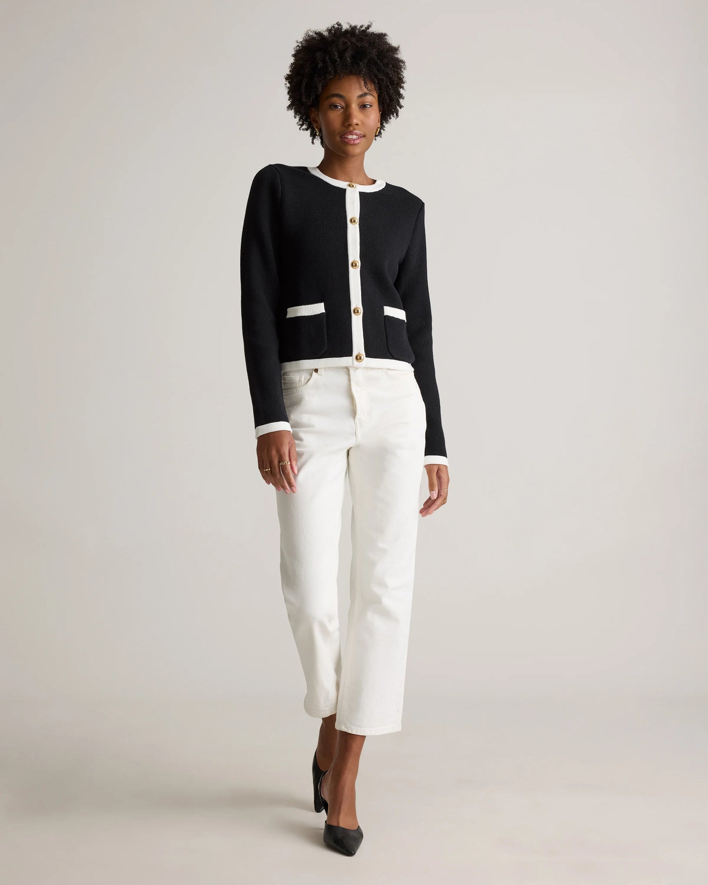 100% Organic Cotton Sweater Jacket - XS / Black/Ivory Colorblock