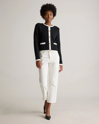 100% Organic Cotton Sweater Jacket - XS / Black/Ivory Colorblock