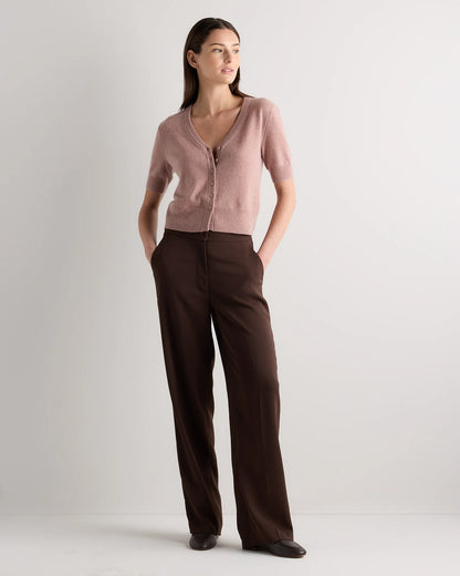 Mongolian Cashmere Short Sleeve Cardigan - XS / Oatmeal