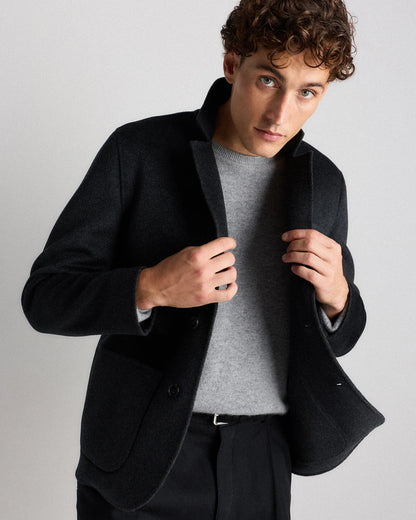 100% Mongolian Cashmere Double-Faced Chore Blazer - S / Heather Charcoal