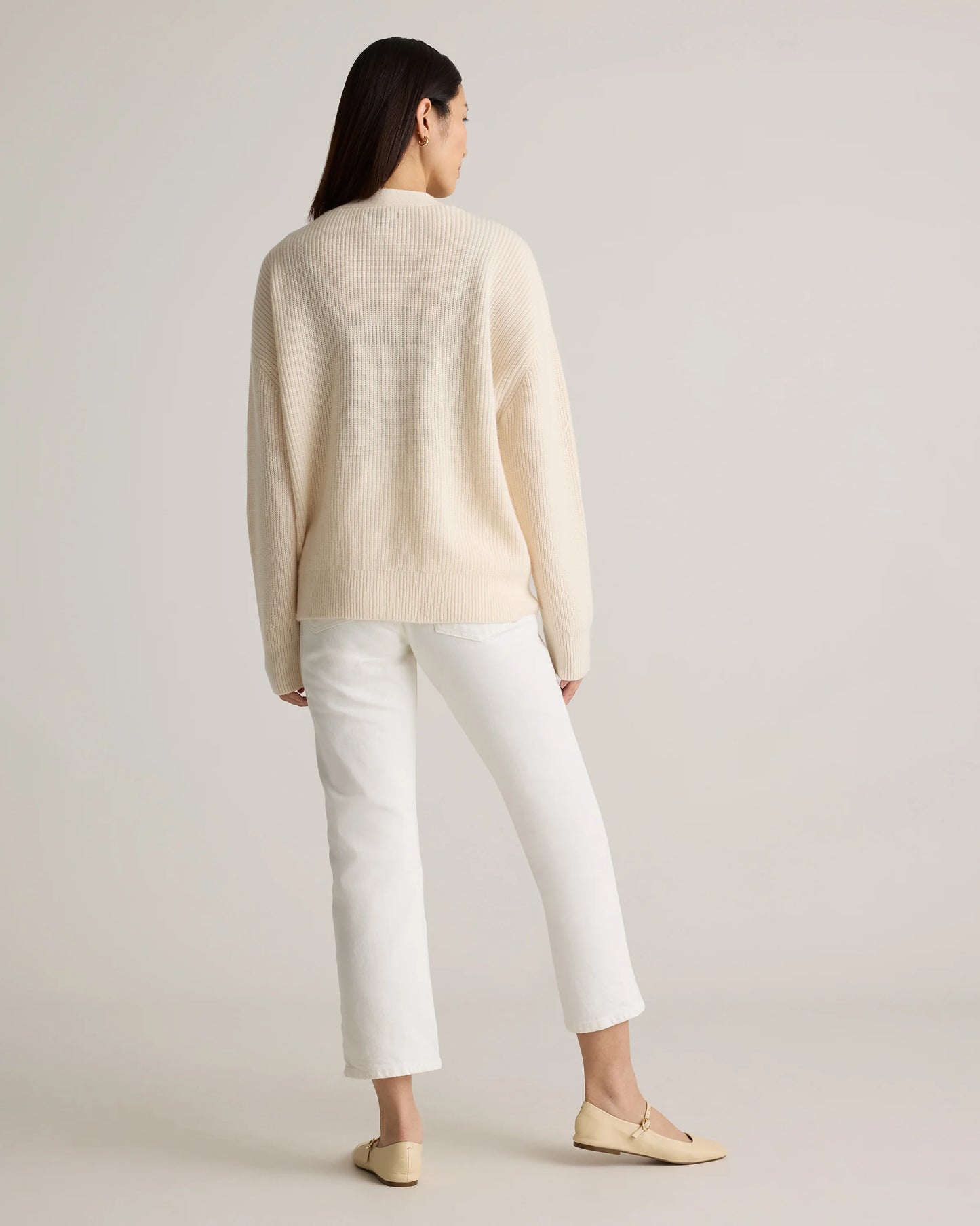 Mongolian Cashmere Fisherman Boxy Cropped Cardigan Sweater - XS / Faded Denim