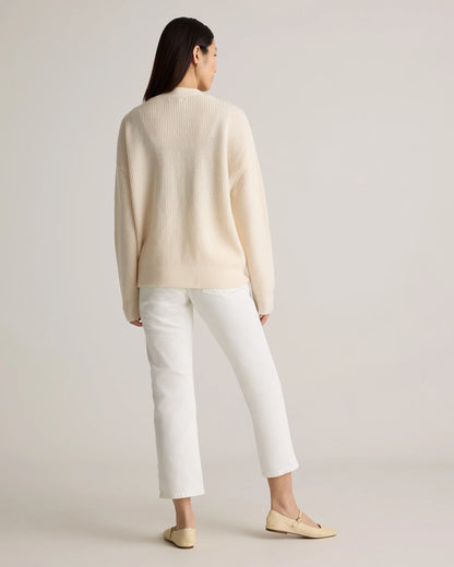 Mongolian Cashmere Fisherman Boxy Cropped Cardigan Sweater - XS / Faded Denim
