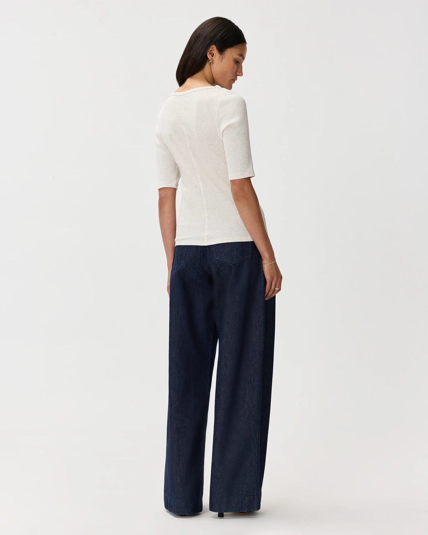 Organic Cotton Micro-Rib Elbow Sleeve Tee - XS / Moonstone Blue