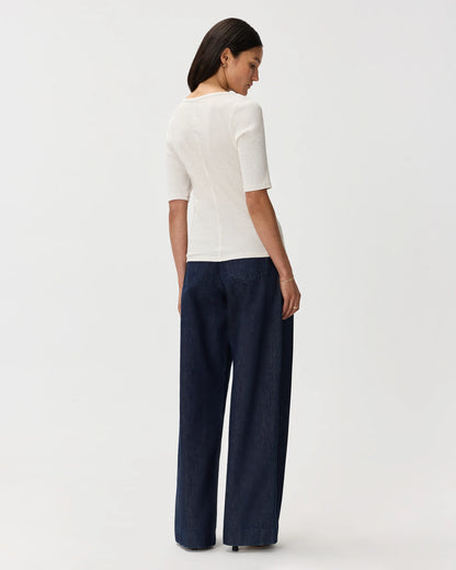 Organic Cotton Micro-Rib Elbow Sleeve Tee - XS / Moonstone Blue