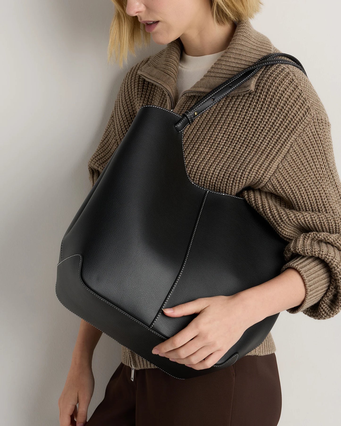 Italian Leather Trapeze Tote - One Size / Dark Brown