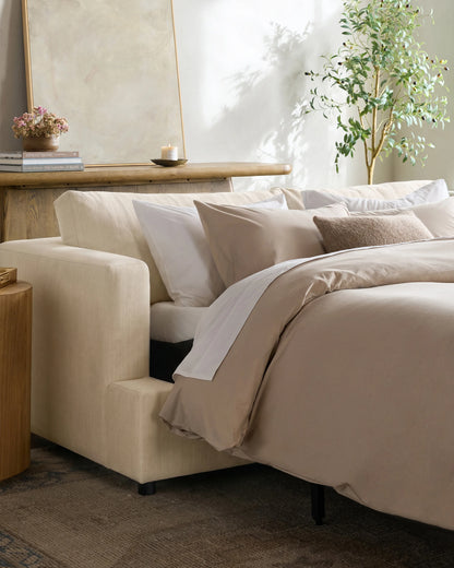 Sierra Curved Arm Sleeper Sofa in Performance Basketweave - One Size / Flax