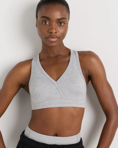 Ultra-Soft V-Neck Racerback Bra - XS / Heather Black