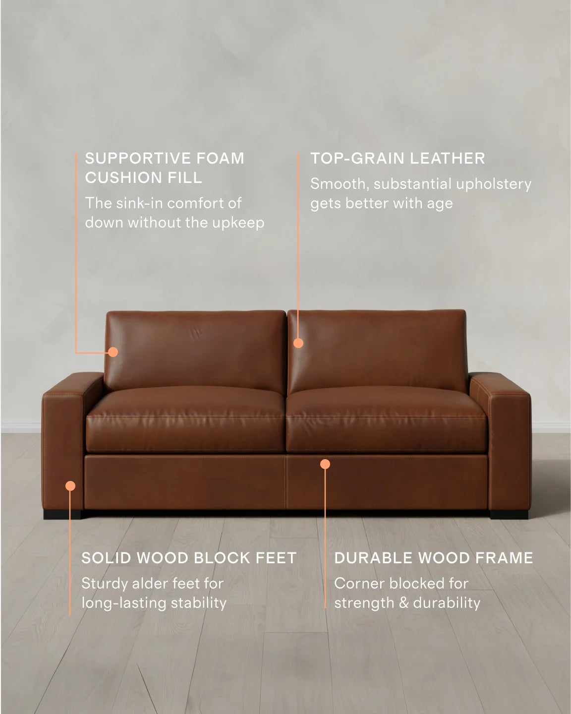 Stillman Sofa in Leather - 7ft / Auburn