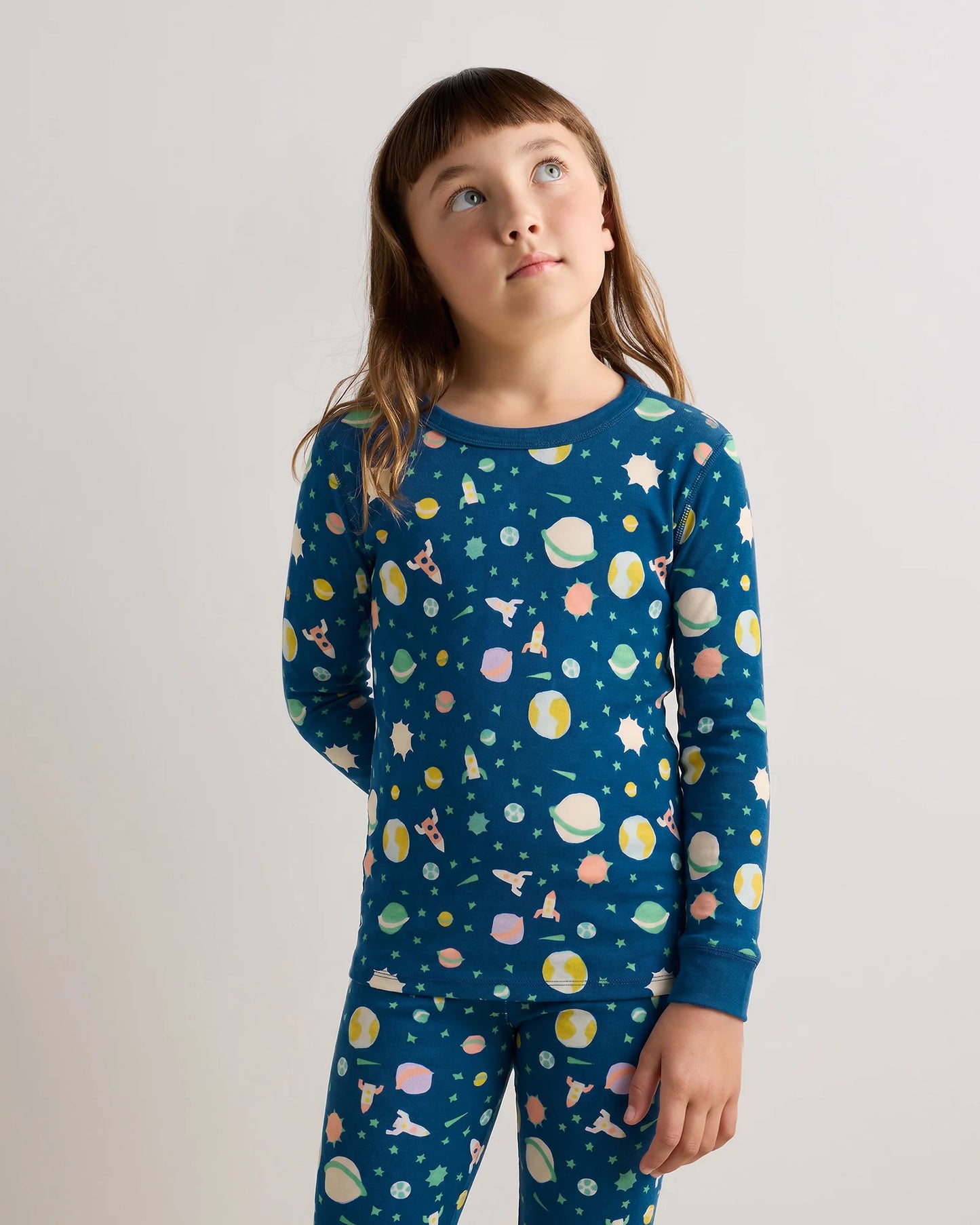 100% Organic Cotton Long Sleeve and Pant Pajama Set - 6 / Navy Stripe
