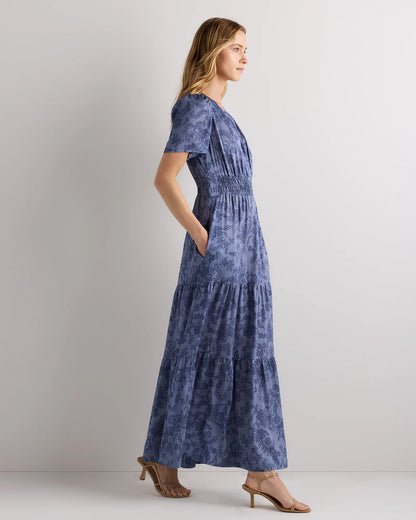Washable Stretch Silk Tiered Maxi Dress - XS / Navy