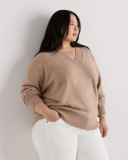 Mongolian Cashmere Oversized V-Neck Sweater - 1X / Pale Custard Yellow