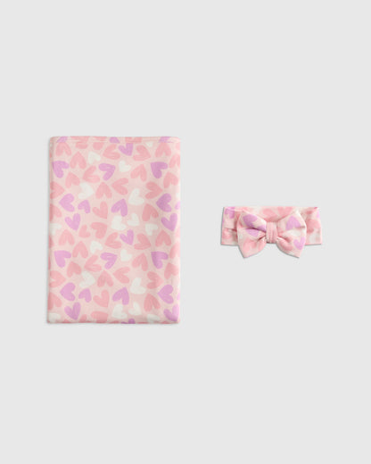 Bamboo Swaddle & Bow Layette Set - One Size / Soft Ditsy Floral