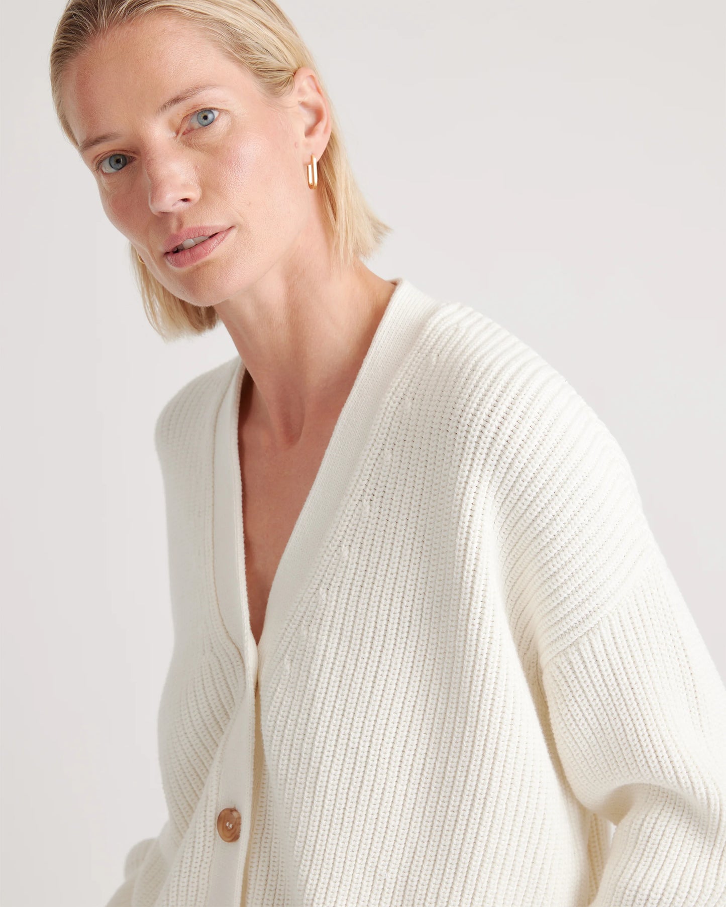 100% Organic Cotton Fisherman Boxy Cropped Cardigan - XS / Sapphire Blue
