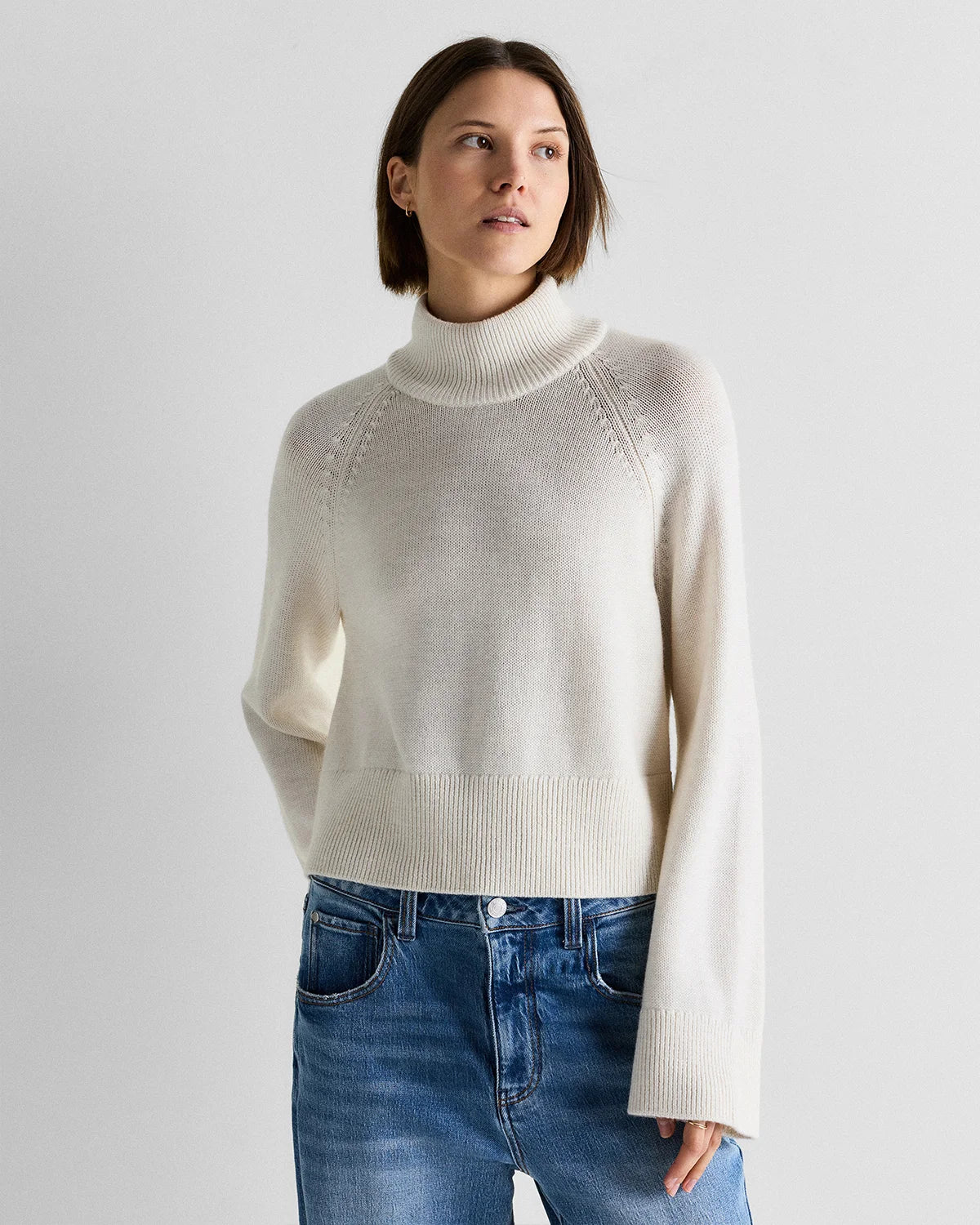 Australian Merino Wool Cropped Mock Neck Sweater - XS / Heather Bone