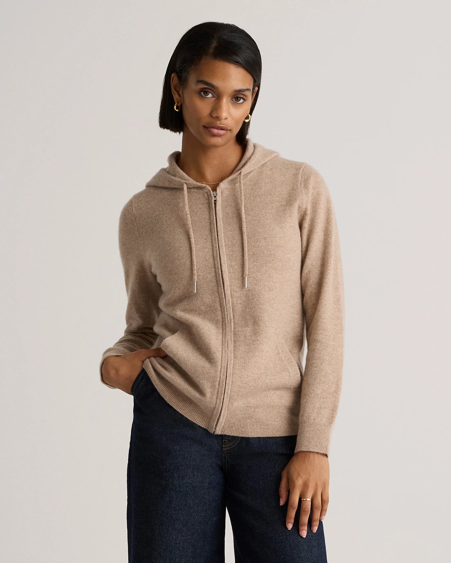 Mongolian Cashmere Full-Zip Hoodie - XS / Heather Grey