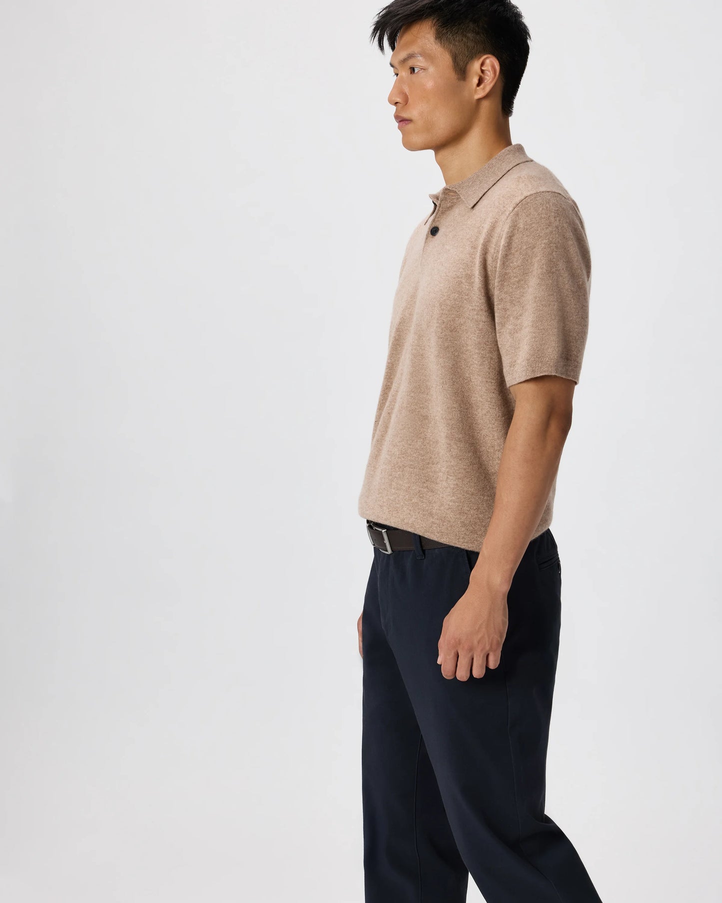 100% Mongolian Cashmere Short Sleeve Polo Sweater - S / Heather Storm Blue