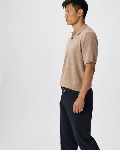 100% Mongolian Cashmere Short Sleeve Polo Sweater - S / Heather Storm Blue