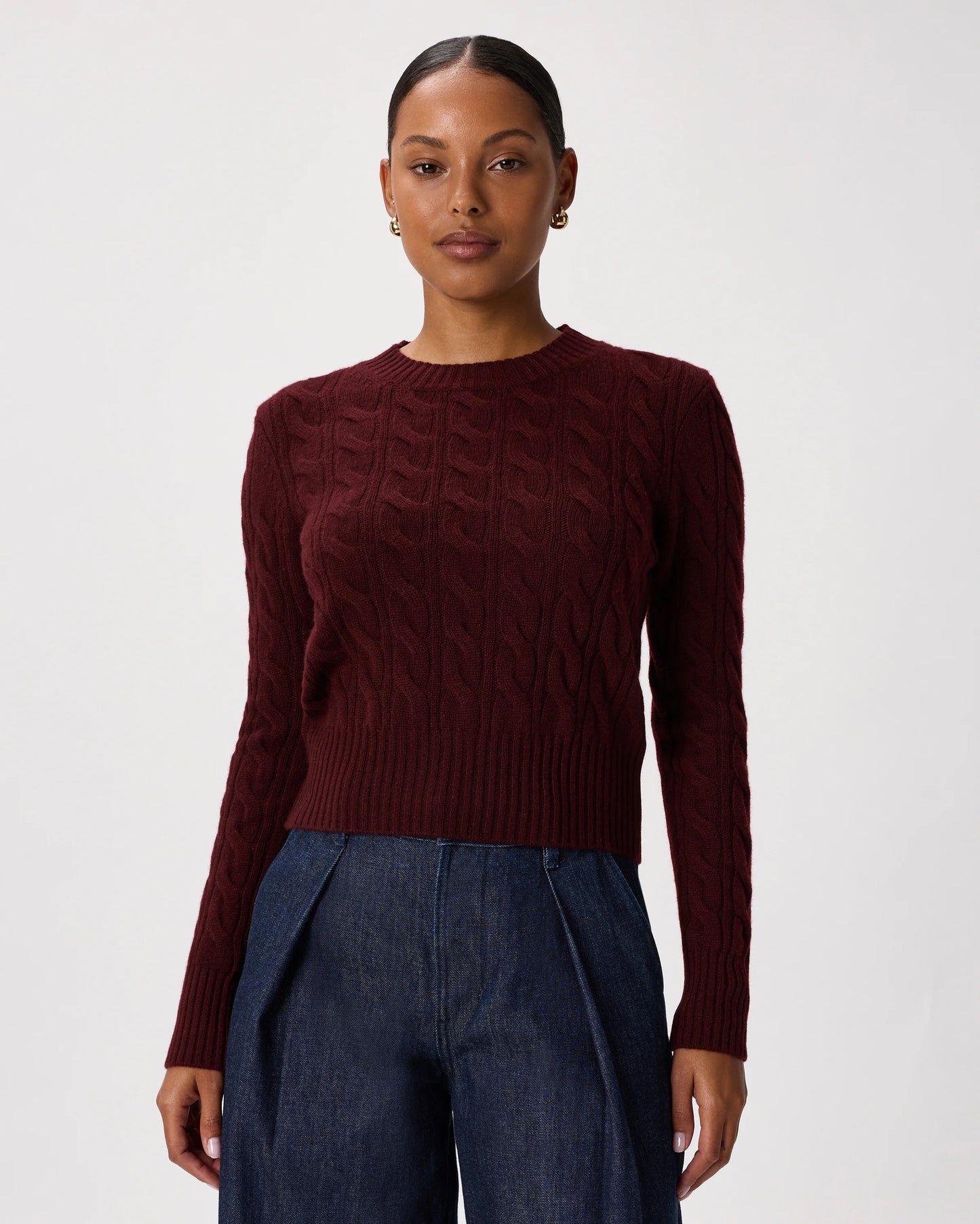 Mongolian Cashmere Shrunken Cable Crewneck Sweater - XS / Varsity Red