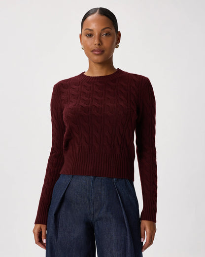 Mongolian Cashmere Shrunken Cable Crewneck Sweater - XS / Varsity Red