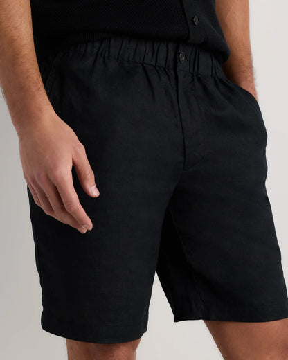 100% European Linen Shorts - 9" - S / Black