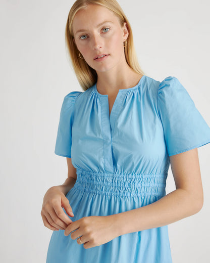 100% Organic Cotton Poplin Tiered Maxi Dress - XS / Riviera Blue Heirloom Floral