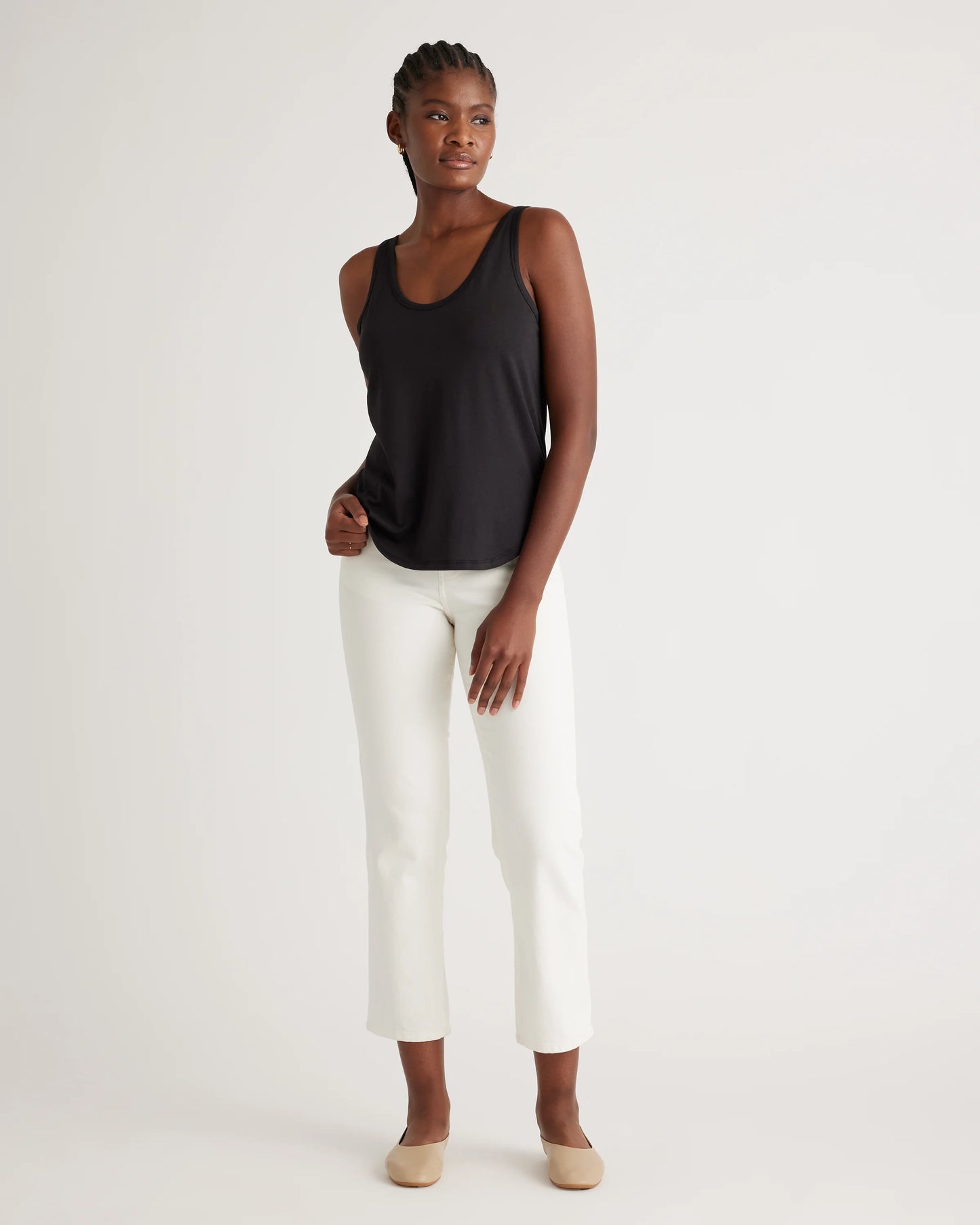 Cotton Modal Double Scoop Neck Tank - XS / Navy